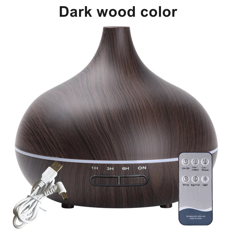 550ml Wood Grain Essential Oil Diffuser with Remote Control & LED Lights