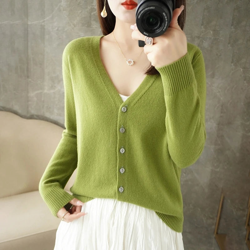 Classic V-Neck Button Cardigan for Women – Soft Lightweight Knit Sweater, Loose Fit Layering Top