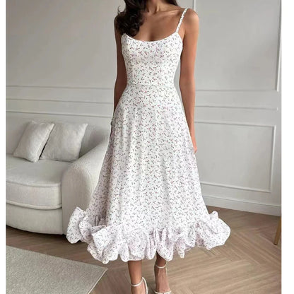 Sleeveless Ruffle Hem Maxi Dress – Elegant High-Waist Summer Party Dress