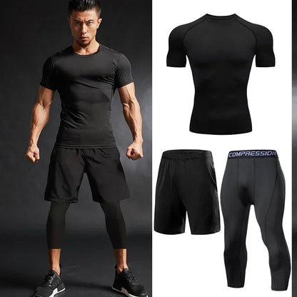 Men’s Compression Training Set – 3-Piece Running, Workout & Fitness Tracksuit