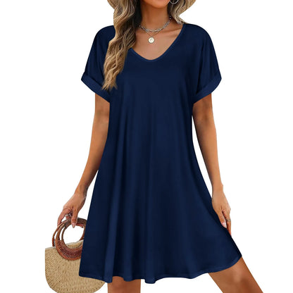 Women’s Loose Swing Summer T-Shirt Dress – Short Sleeve Casual Beach Sundress