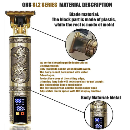 Dragon Engraved Hair Clipper –  Zero-Gap Shaver, Rechargeable Timmer