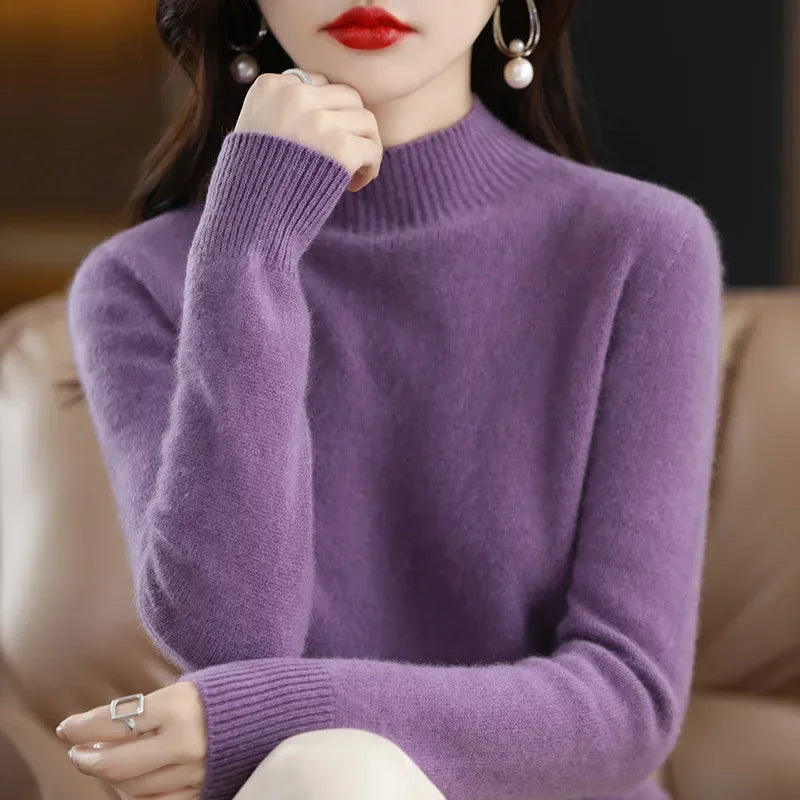 Cozy Winter High-Neck Knit Sweater for Women – Korean Style Slim Fit Top