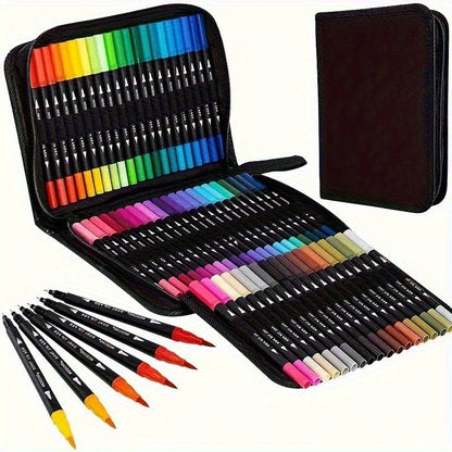 Dual Tip Watercolor Brush Marker Set with Case – Vibrant Art Pens for Drawing & Crafts