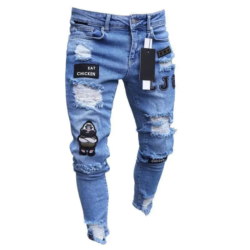 Men’s Stretch Denim Ripped Jeans – Slim Fit Distressed Casual Streetwear
