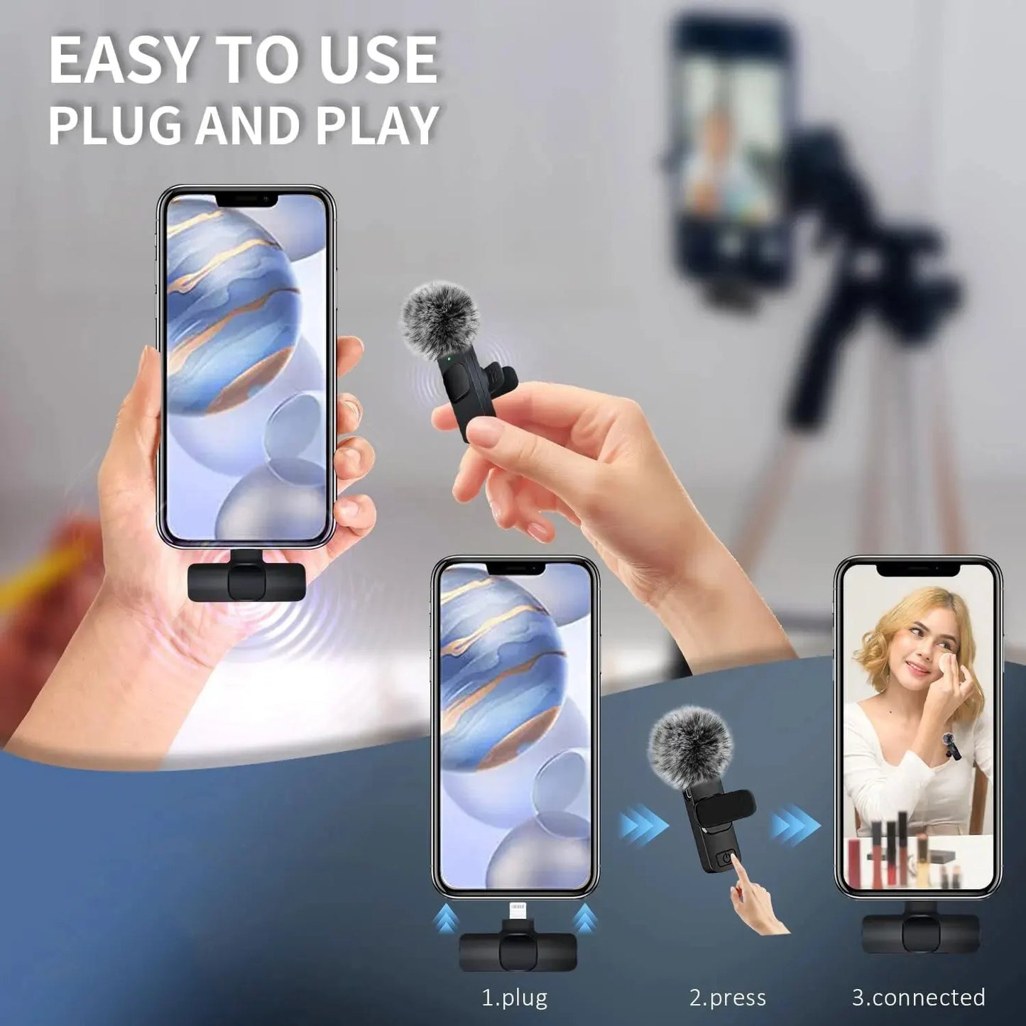 Wireless Mic for iPhone & Android – Noise-Reduction Clip-On Microphone for Streaming & Mobile Video