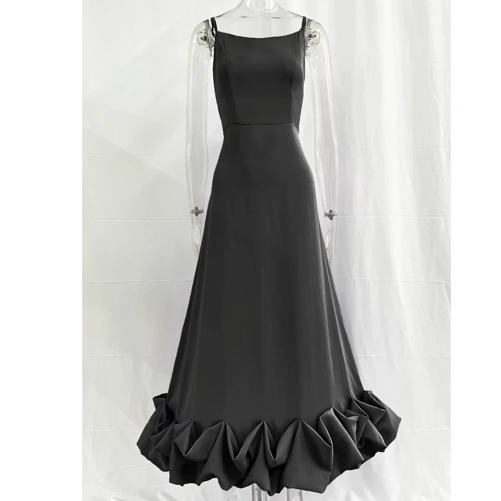 Sleeveless Ruffle Hem Maxi Dress – Elegant High-Waist Summer Party Dress