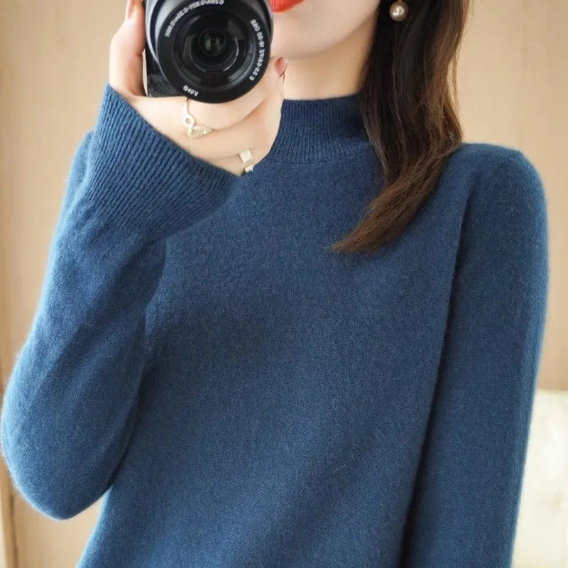 Cozy Winter High-Neck Knit Sweater for Women – Korean Style Slim Fit Top
