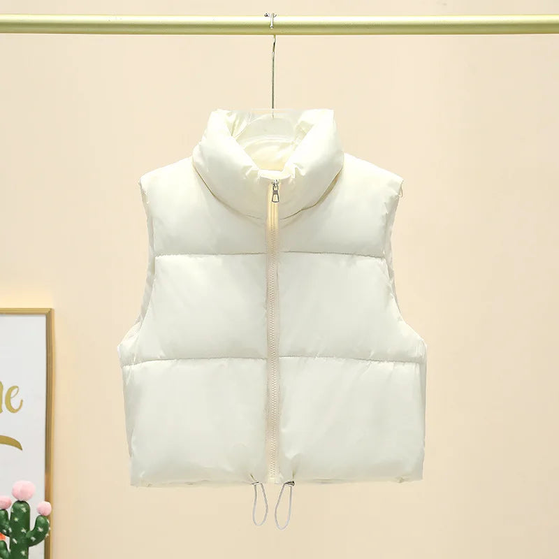 Women’s Cropped Puffer Vest – Warm Sleeveless Zip-Up Stand Collar Winter Quilted Jacket