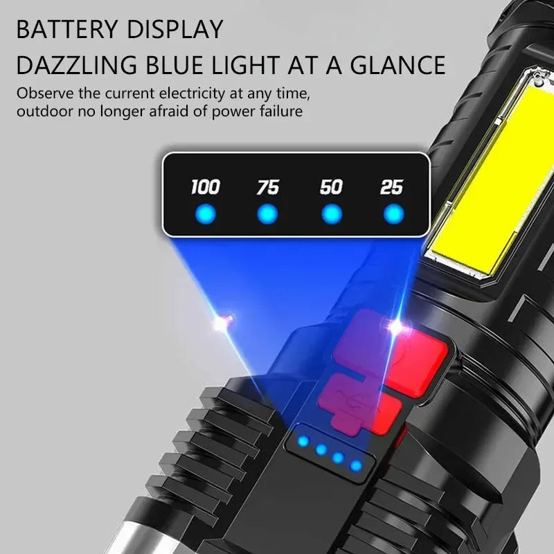 5-LED Tactical Rechargeable Flashlight with Side Light – High-Power & Emergency Use