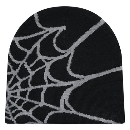 Y2K Spider Web Knit Beanie – Streetwear Skullcap for Men & Women, Rider Hat