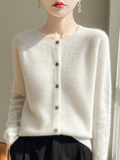 100% Merino Wool Women's Cardigan – Luxury Soft Knit Raglan Sleeve Button-Front Sweater