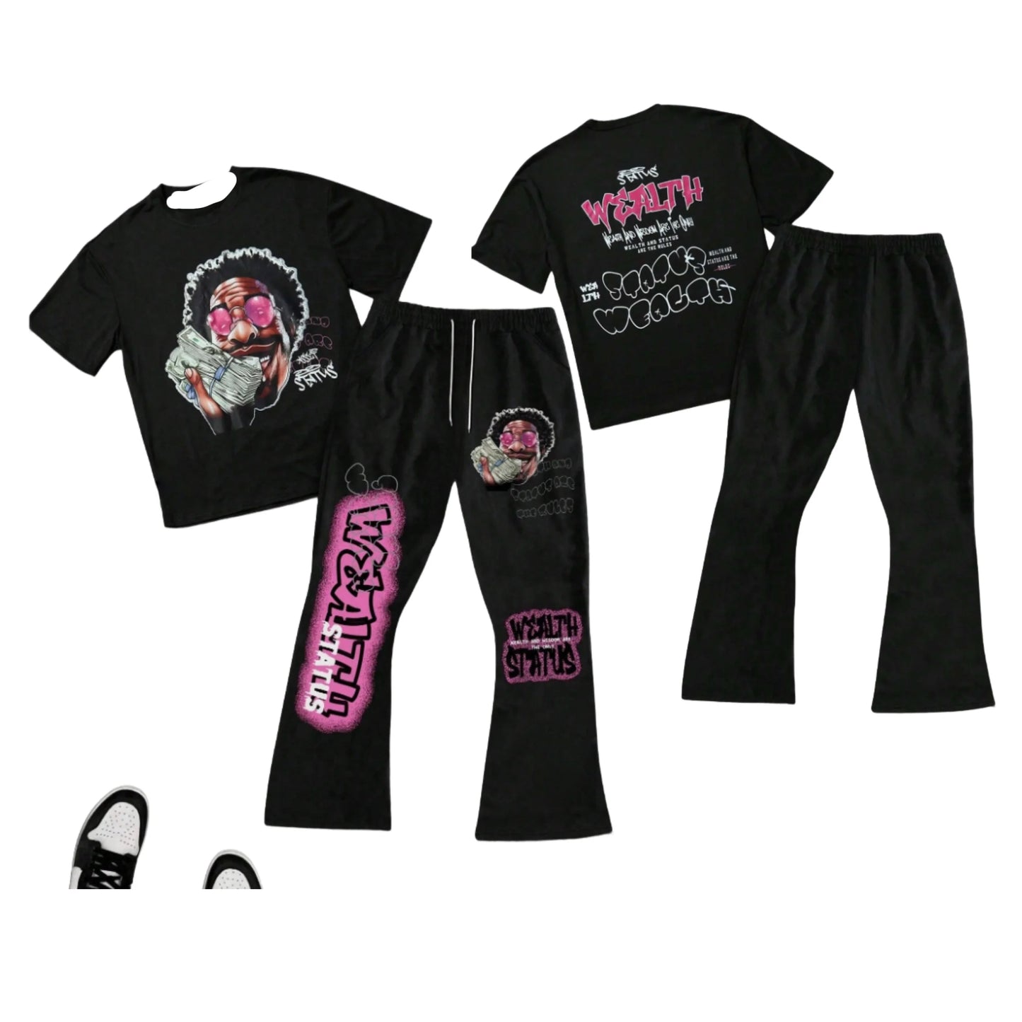 Men’s Graphic 2-Piece Set – Oversized Short Sleeve Tee & Wide-Leg Pants Streetwear