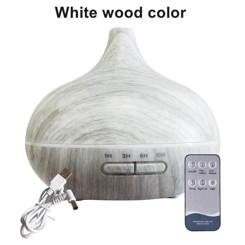 550ml Wood Grain Essential Oil Diffuser with Remote Control & LED Lights