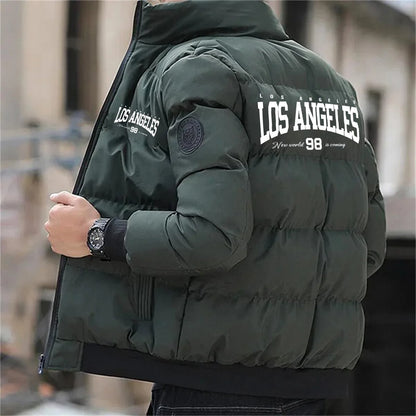 Men’s L.A Winter Puffer Jacket – Streetwear Bomber Style, Cold Outerwear