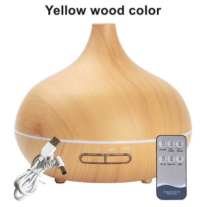 550ml Wood Grain Essential Oil Diffuser with Remote Control & LED Lights