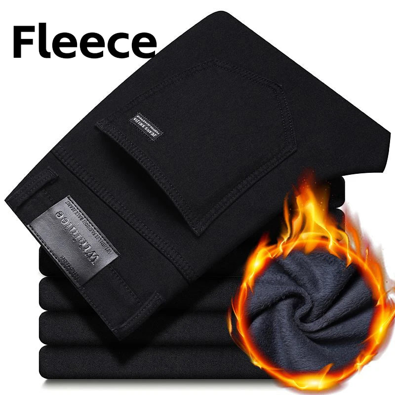 Men’s Fleece Stretch Jeans – Classic Straight-Leg Business Casual Denim Work Pants