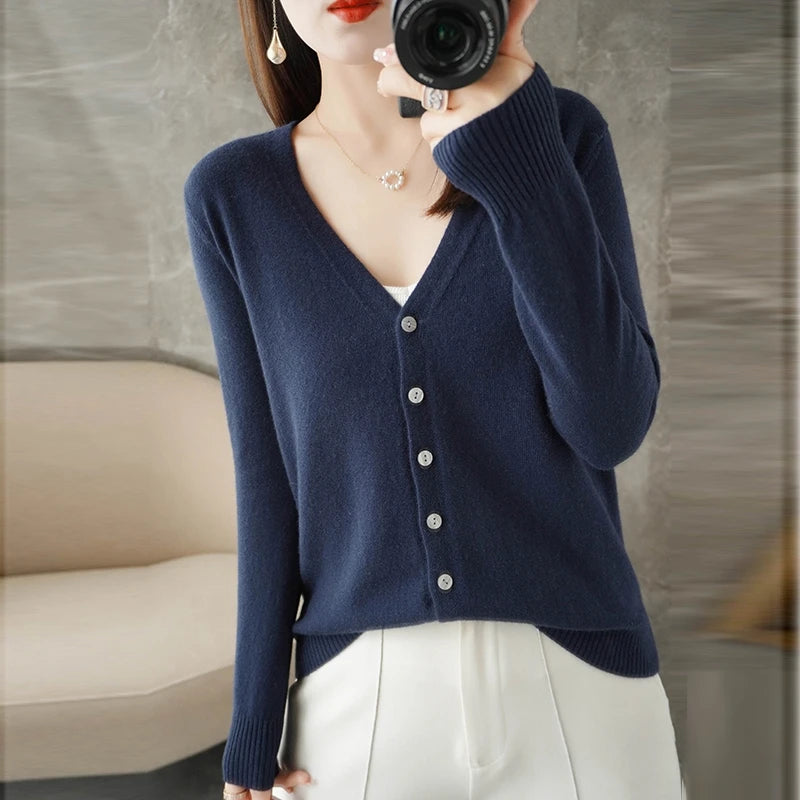 Classic V-Neck Button Cardigan for Women – Soft Lightweight Knit Sweater, Loose Fit Layering Top