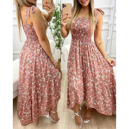 Women’s Floral Tie-Strap Maxi Dress – Sleeveless Smocked Bodice & Summer Dress