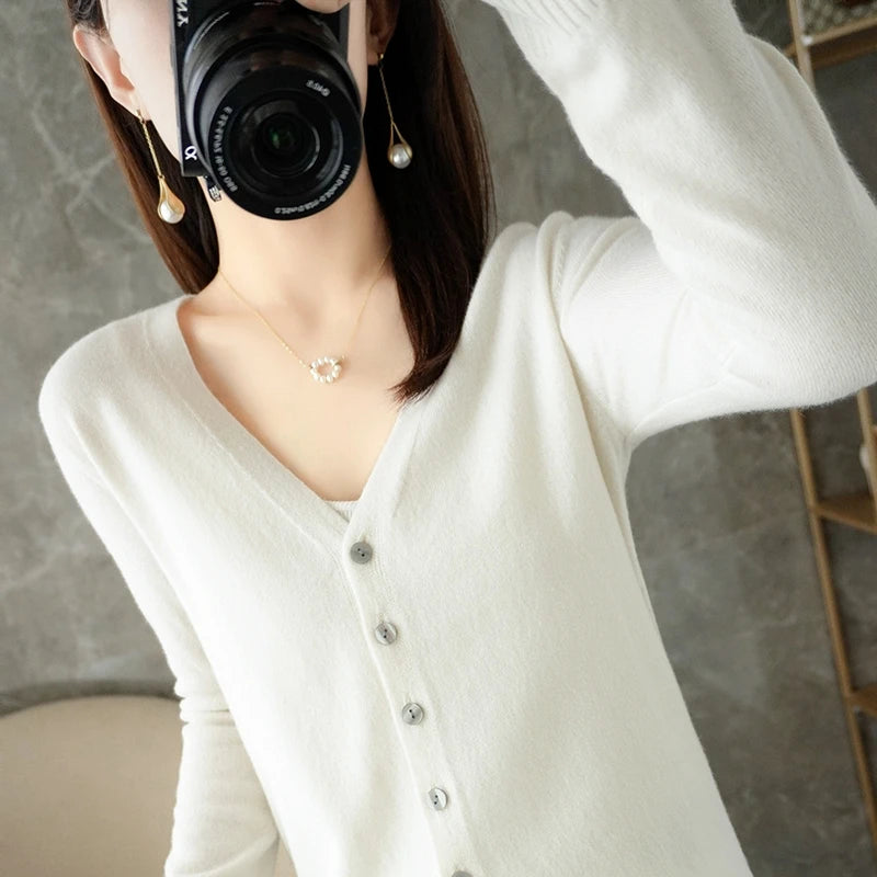 Classic V-Neck Button Cardigan for Women – Soft Lightweight Knit Sweater, Loose Fit Layering Top