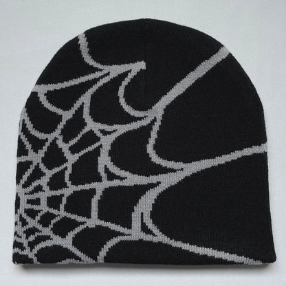 Y2K Spider Web Knit Beanie – Streetwear Skullcap for Men & Women, Rider Hat