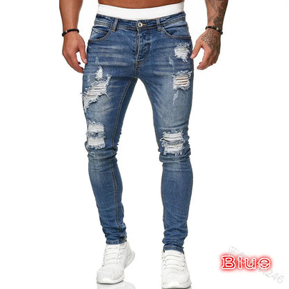 Men’s Stretch Denim Ripped Jeans – Slim Fit Distressed Casual Streetwear