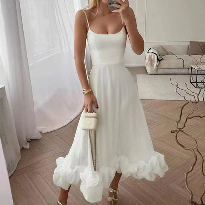 Sleeveless Ruffle Hem Maxi Dress – Elegant High-Waist Summer Party Dress