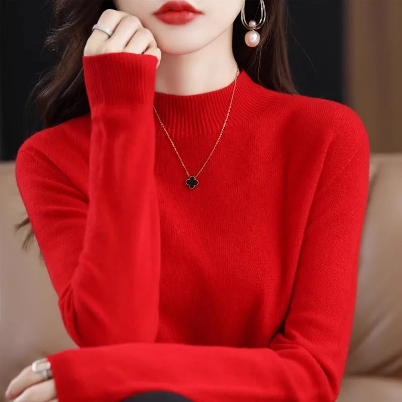 Cozy Winter High-Neck Knit Sweater for Women – Korean Style Slim Fit Top