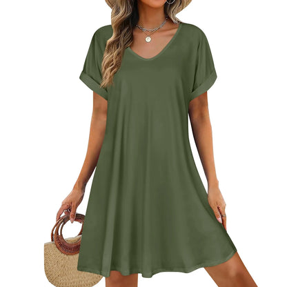 Women’s Loose Swing Summer T-Shirt Dress – Short Sleeve Casual Beach Sundress