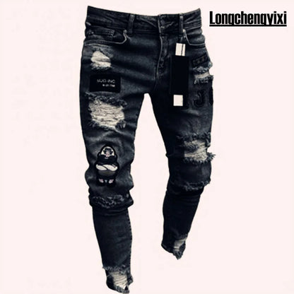 Men’s Stretch Denim Ripped Jeans – Slim Fit Distressed Casual Streetwear
