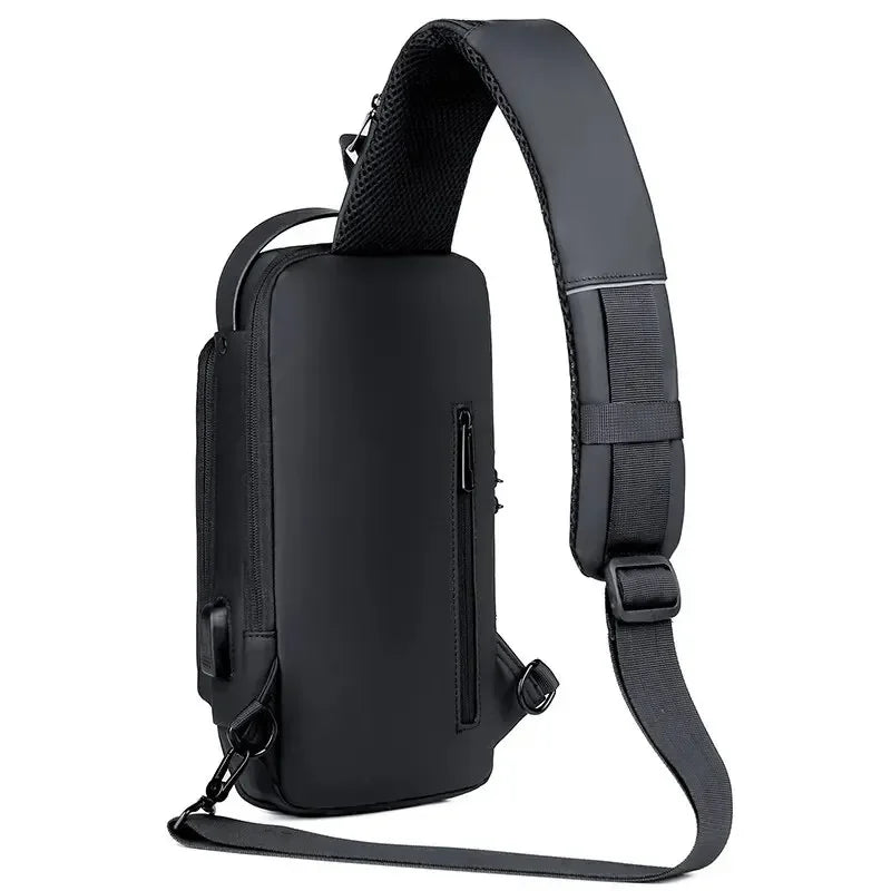 Men’s Anti-Theft USB Sling Bag – Waterproof Crossbody Chest Pack With Lock & USB Charging Port