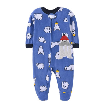Baby Boy Fleece Romper Pajamas with Zipper – Soft Warm One-Piece Jumpsuit for Infants 0–12 Months