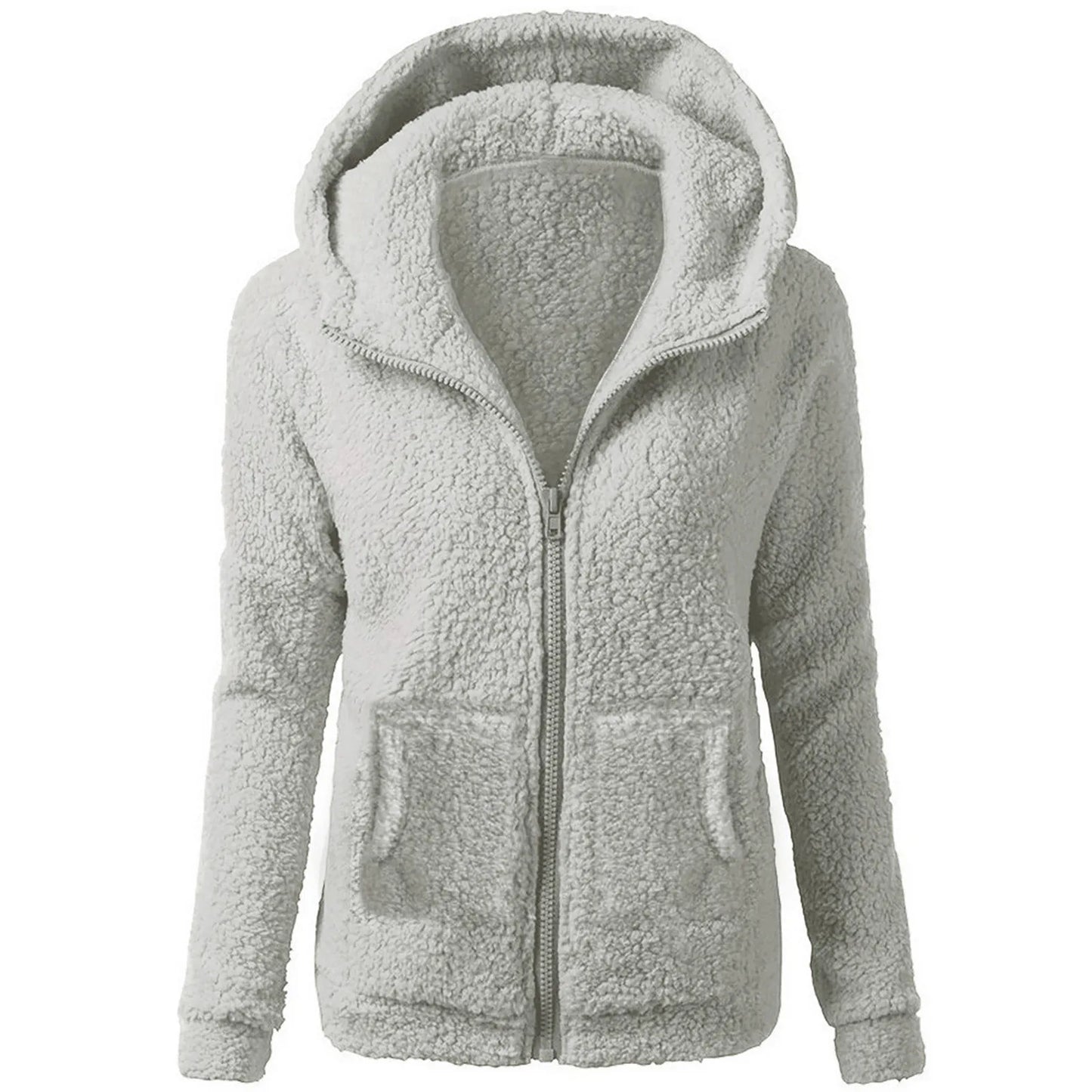 Women's Soft Plush Zip Up Hoodie - Warm Fleece Jacket with Hood & Pockets