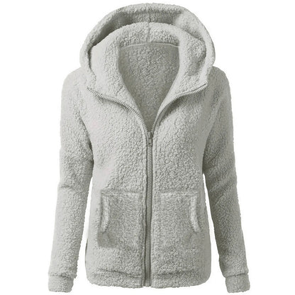 Women's Soft Plush Zip Up Hoodie - Warm Fleece Jacket with Hood & Pockets