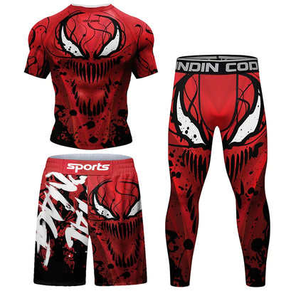 Men MMA Compression T-shirt Shorts Set Rashguard Jiu jitsu Set