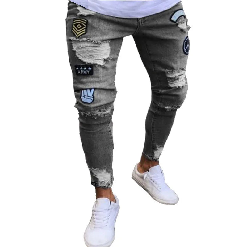 Men’s Stretch Denim Ripped Jeans – Slim Fit Distressed Casual Streetwear