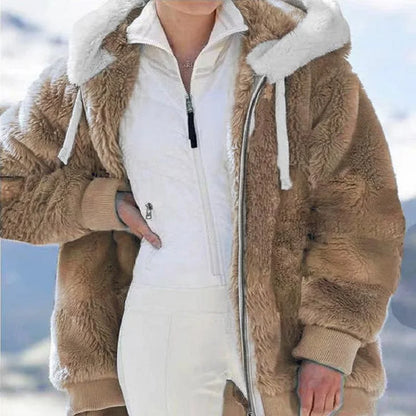 Women’s Ultra-Soft Plush Sherpa Fleece Hooded Zip Coat with Pockets