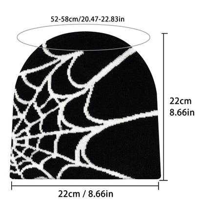 Y2K Spider Web Knit Beanie – Streetwear Skullcap for Men & Women, Rider Hat