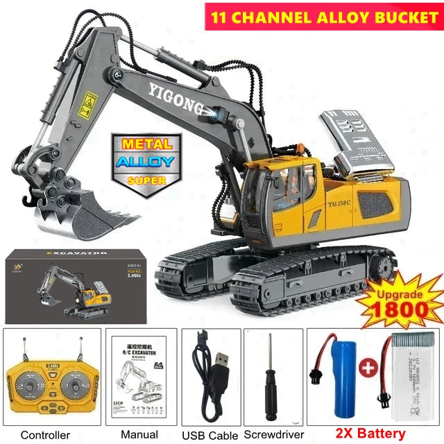 4WD RC Excavator Construction Vehicle – Rotating Alloy Digging Truck with Real Engine Sound