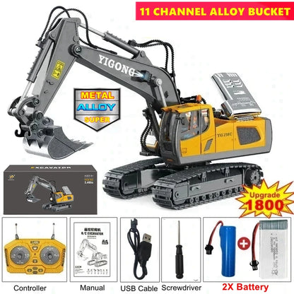 4WD RC Excavator Construction Vehicle – Rotating Alloy Digging Truck with Real Engine Sound