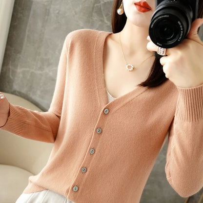 Classic V-Neck Button Cardigan for Women – Soft Lightweight Knit Sweater, Loose Fit Layering Top