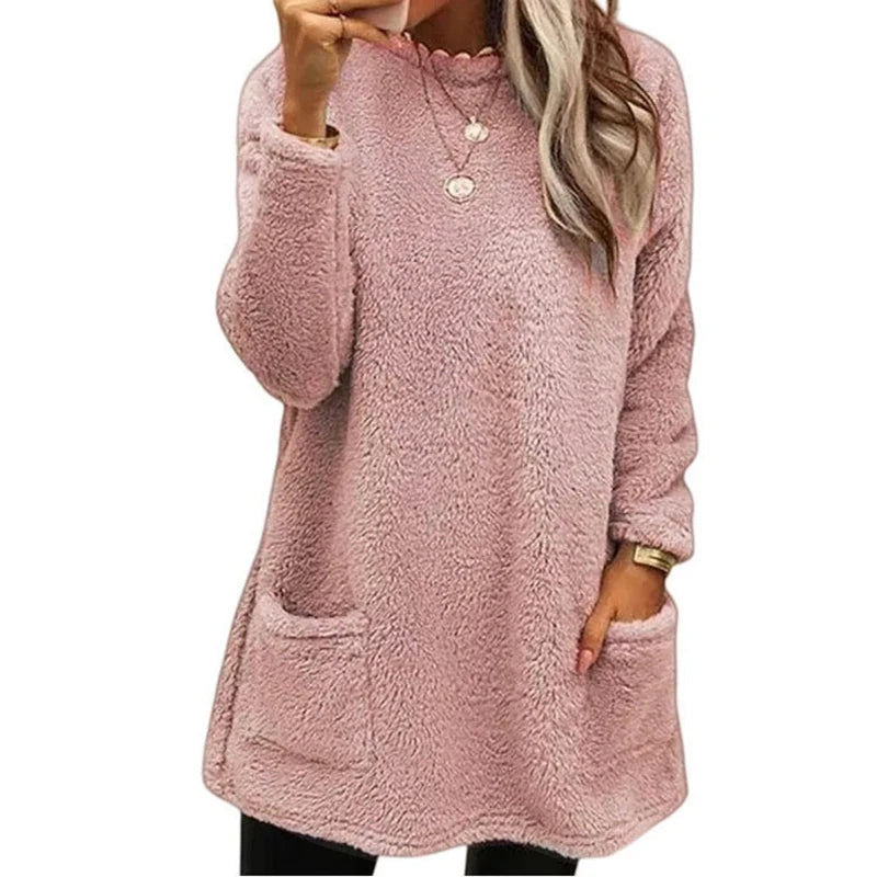 Women’s Warm Fleece Hoodie Top – Cozy Soft Long Sleeve Fuzzy Pullover