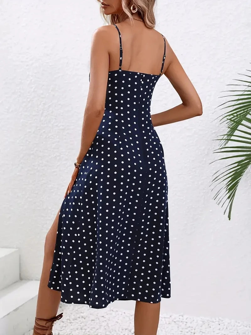 Floral Spaghetti Strap Summer – Boho Beach Sundress with Slit, Square Neck, Lightweight  A-Line Design