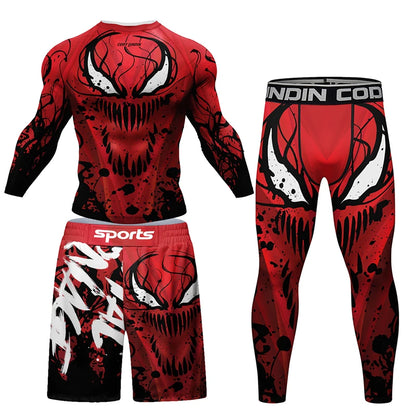 Men MMA Compression T-shirt Shorts Set Rashguard Jiu jitsu Set