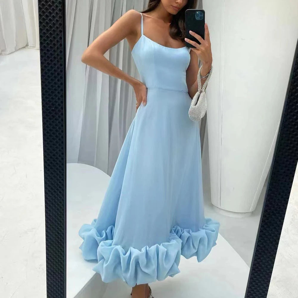 Sleeveless Ruffle Hem Maxi Dress – Elegant High-Waist Summer Party Dress