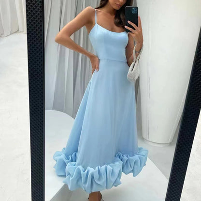 Sleeveless Ruffle Hem Maxi Dress – Elegant High-Waist Summer Party Dress