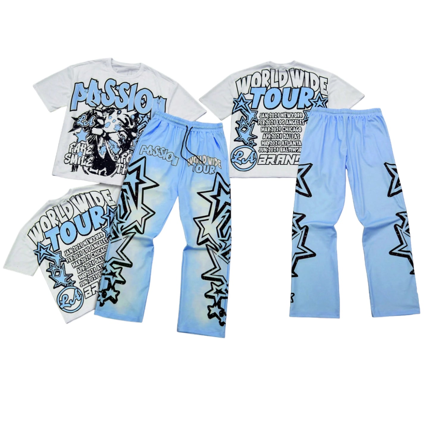 Men’s Graphic 2-Piece Set – Oversized Short Sleeve Tee & Wide-Leg Pants Streetwear