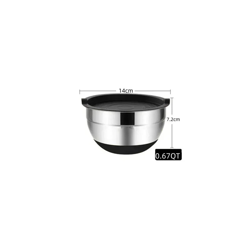 Premium Stainless Steel Mixing Bowls Set with Lids & Silicone Base – Nesting Bowls