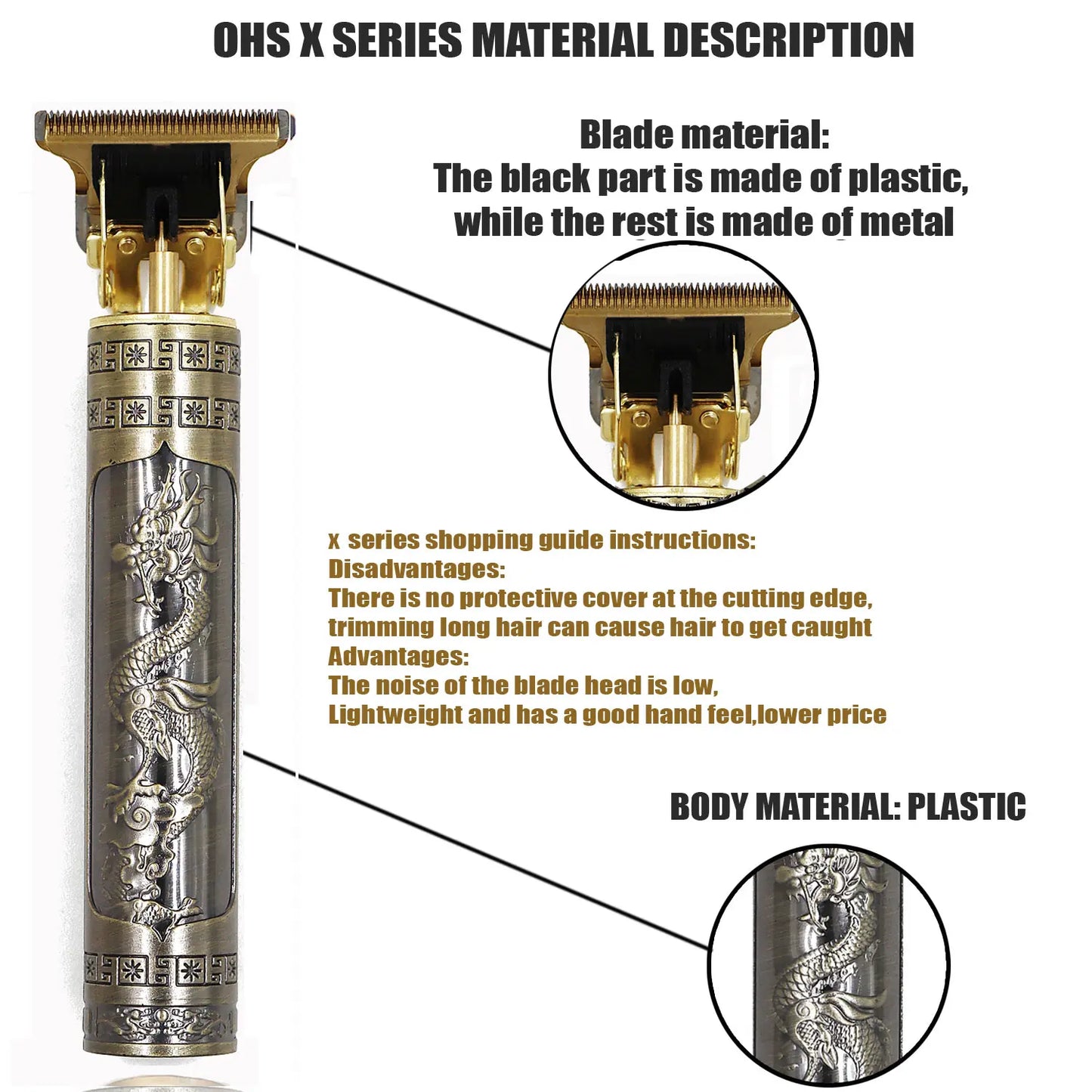 Dragon Engraved Hair Clipper –  Zero-Gap Shaver, Rechargeable Timmer