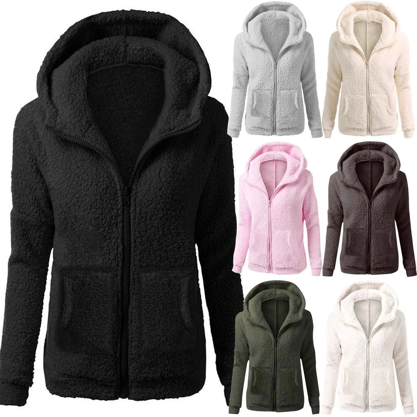 Women's Soft Plush Zip Up Hoodie - Warm Fleece Jacket with Hood & Pockets